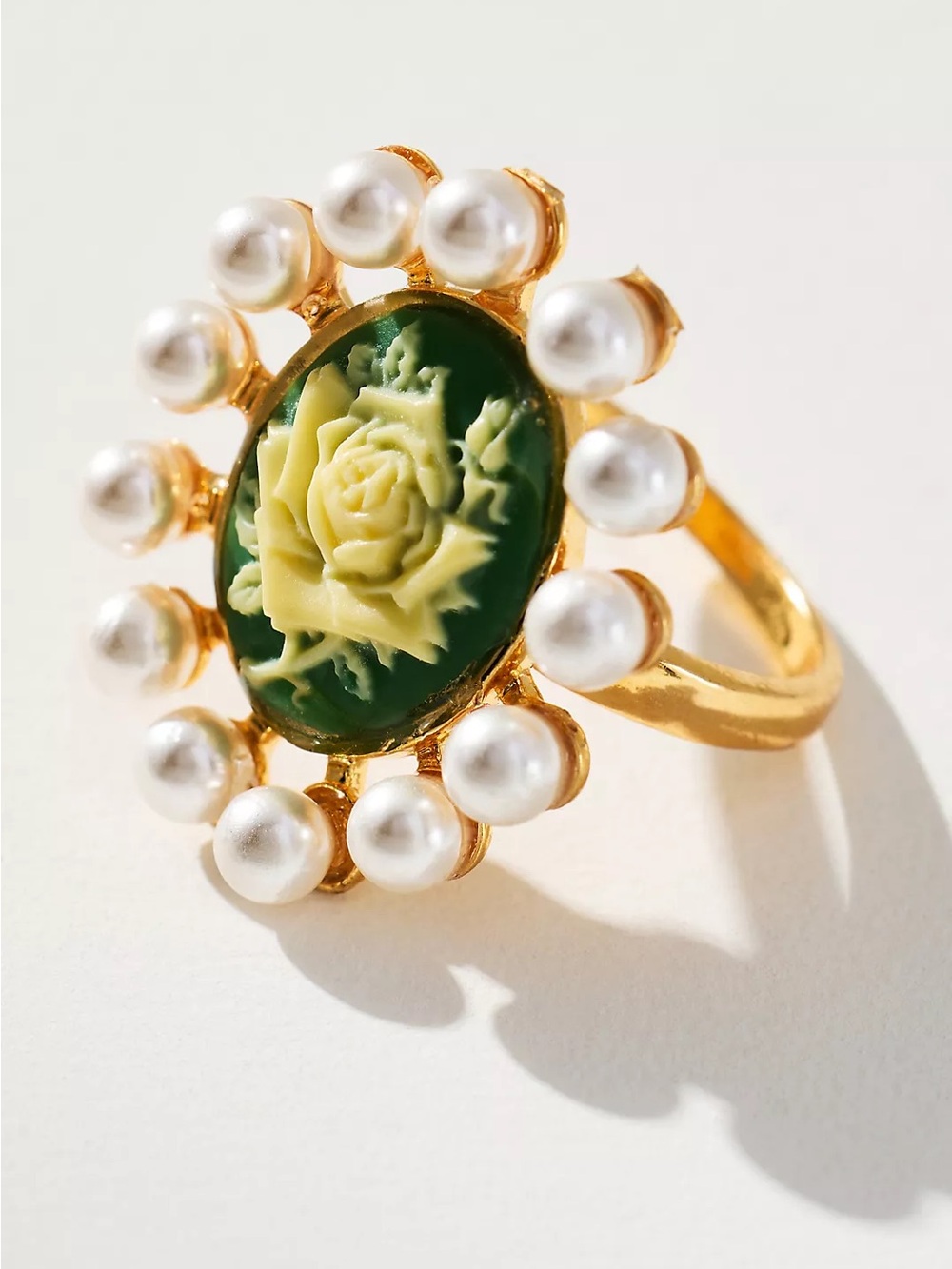 Anthropologie Cameo Floral Cocktail Ring with Pearls